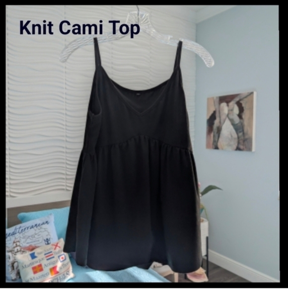 Spring Top Black Knit Camisole Spaghetti Strap Tank Top Large Cami - Picture 3 of 9